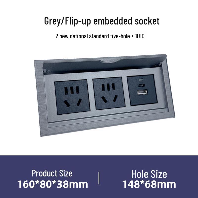 Flip-Top Conference Desk: Embedded Multi-Function Socket with Hidden Wire Board and Power Strip.