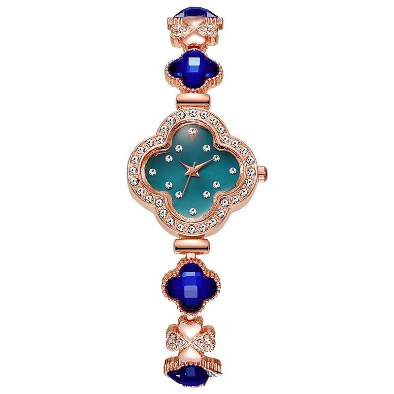 

Fourleaf Clover Charm Watch For Women Quartz Waterdiamond Fashion Wristwatch синий