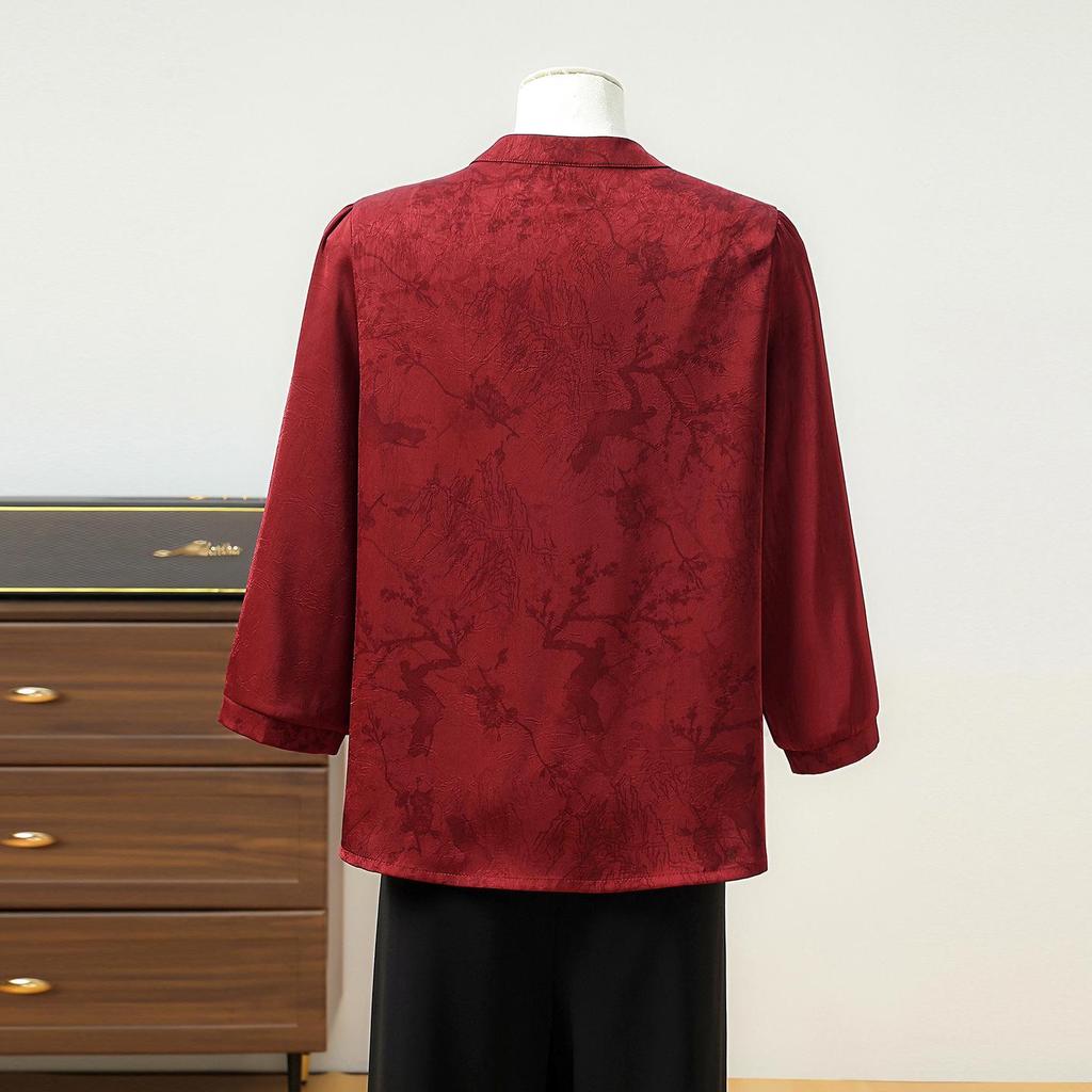 2026 Spring Elegant Seven-Sleeve Blouse for Middle-Aged & Elderly Women