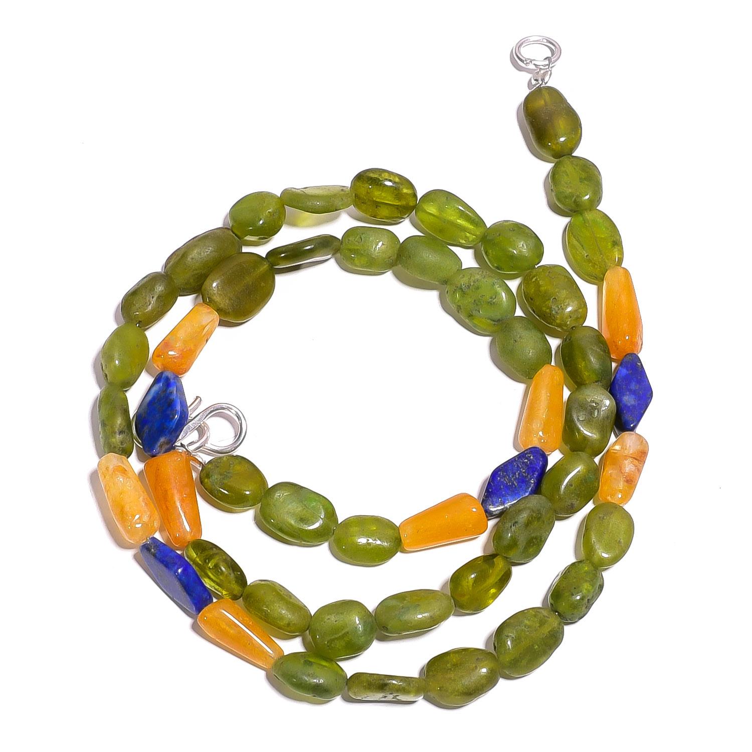 

Natural Vasonite Aventurine Lapis Lazuli Gemstone Beads Necklace 17 UB-4078 UB-4078