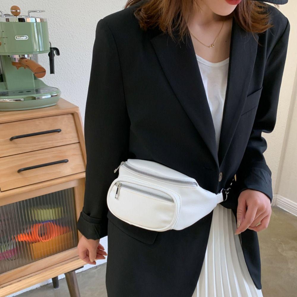 Solid Color PU Chest Bag PU Leather Crossbody Waist Pack Women Chest Crossbody Bag Student