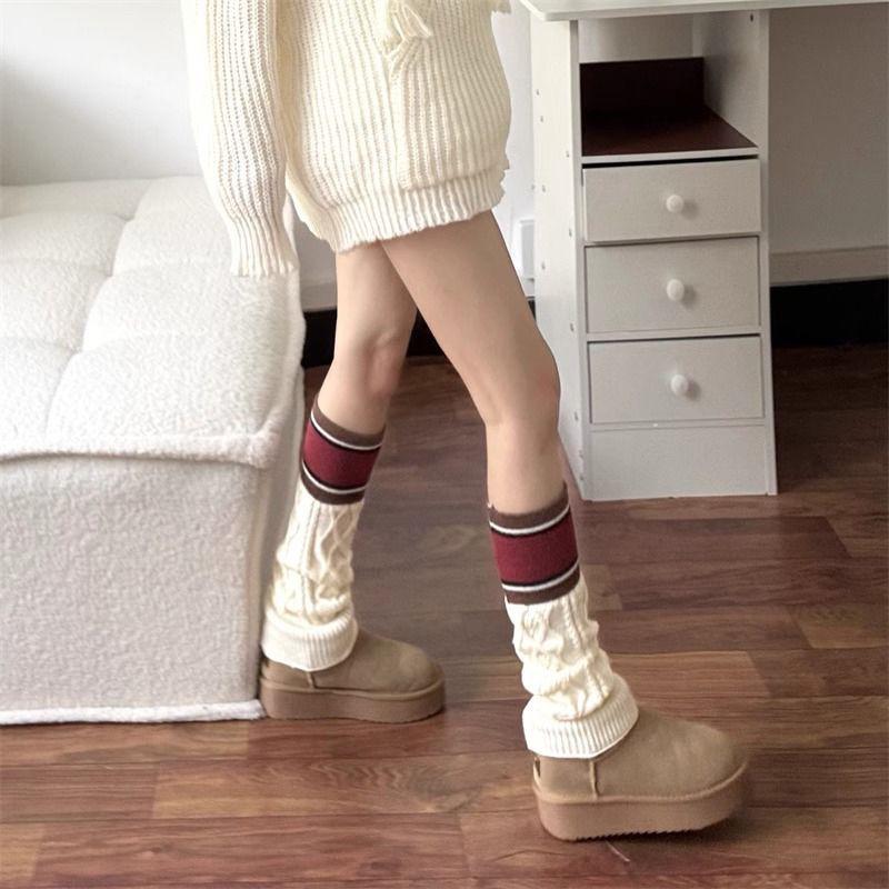 Winter Snow Boot Sock Leg Warmers Women Thermal Knit Leggings JK Uniform Cable Stitch Mid Calf Stacked Socks Y2K Style