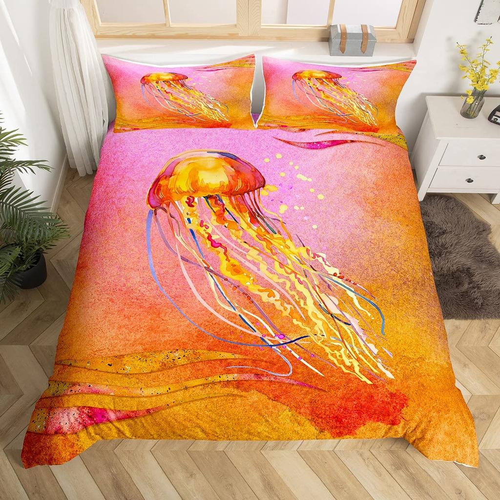 3D Octopus Sea Turtle Duvet Cover Retro Sailboat Crab Reptile Bedding Set Marine Mediterranean Style Jellyfish Comforter Cover