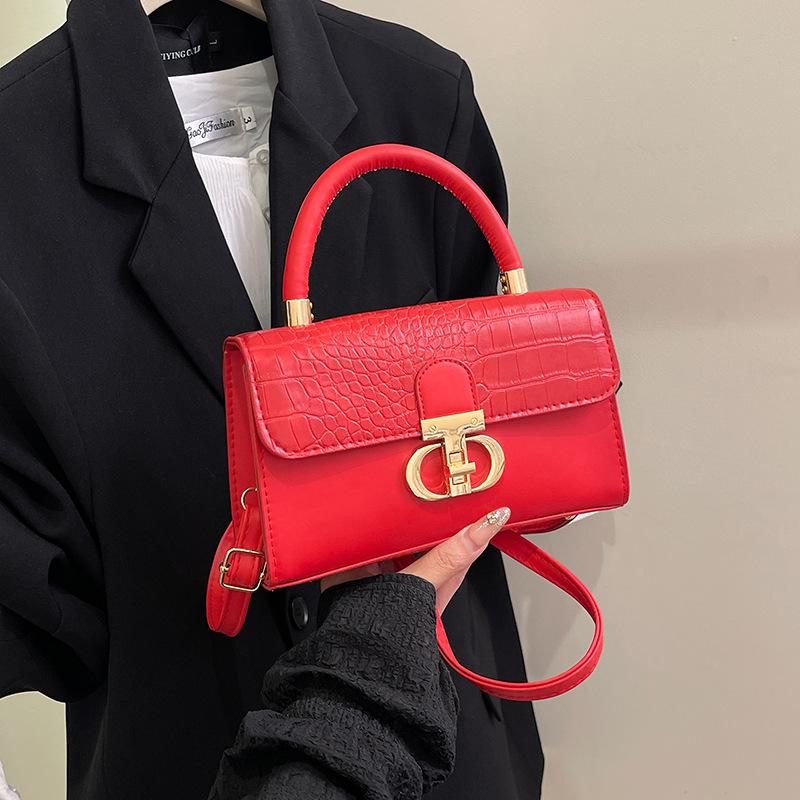 Fashionable Fashionable Lock Buckle Crocodile Pattern Leisure Handheld Single Shoulder Crossbody Small Square Bag For Women