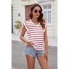 Summer V-neck Striped Loose Short Sleeve T-shirt Top for Women, European American Cross-border Women's Clothing In Stock