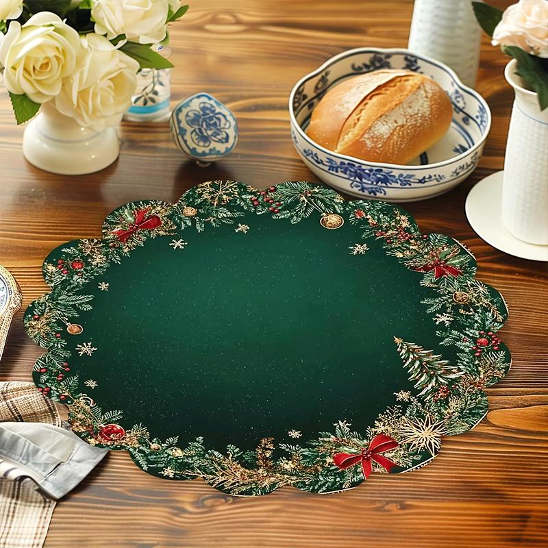 1 st Bordsunderlägg Fest Placemat Matbord Tryckt Jul Polyester Kök Rund Matbord 38x38cm
