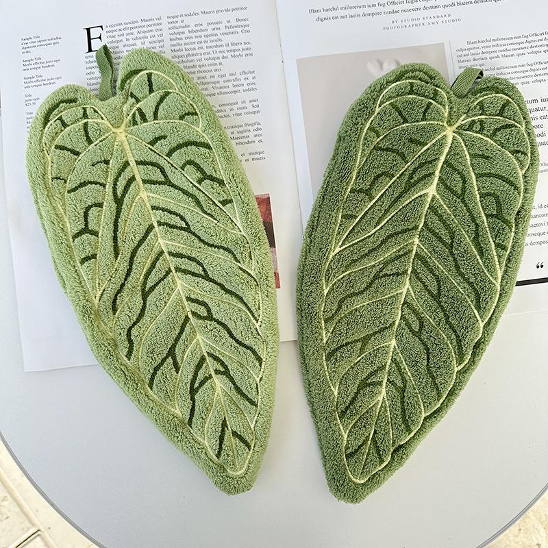 2 Pezzi Asciugamano a Mano Creativo a Forma di Foglia Morbido Pile di Corallo Assorbente Asciugamano da Appendere per Cucina e Bagno