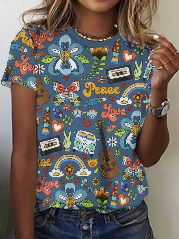 Neues Bequemes Lockeres Damen Elegantes Muster Rundhals Bedrucktes T-Shirt Schnelltrocknendes Atmungsaktives Oberteil Street Fashion T-Shirt