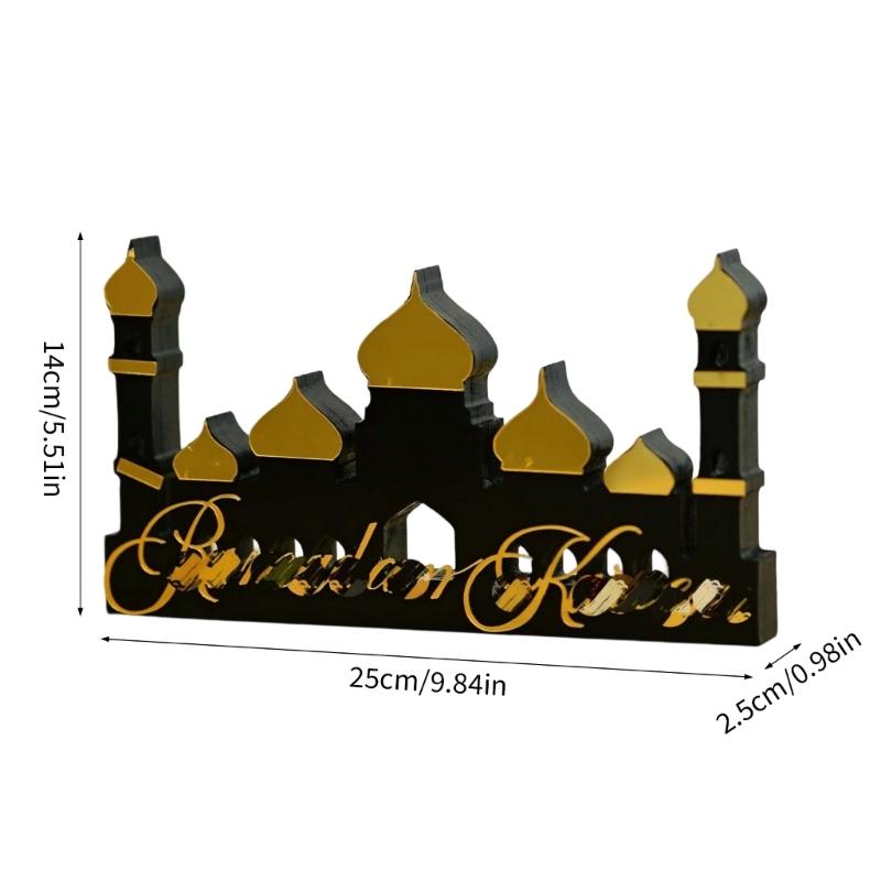 Handmade Wood Acrylic Castle Ornament For Tabletop Windowsill Bookshelf Display Middle Eastern Festival Celebration