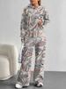 Pink Cherry Print European and American Autumn and Winter Casual Long-sleeved Suit Women's Hooded Sweater Trousers Two-piece Set