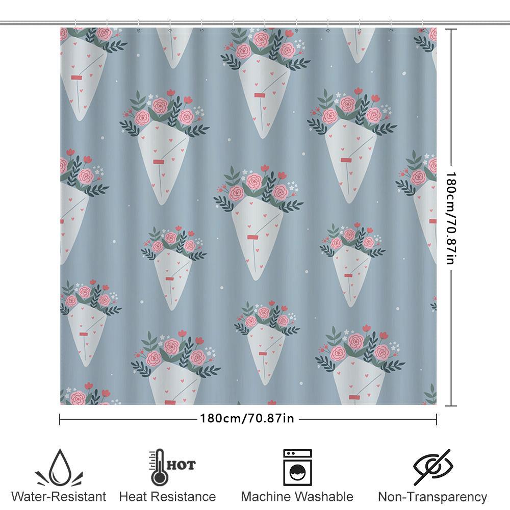 Blue Shower Curtain With Floral Cone Design For Bathroom Decorations Home Accessories Decoration For Women'S Bathrooms