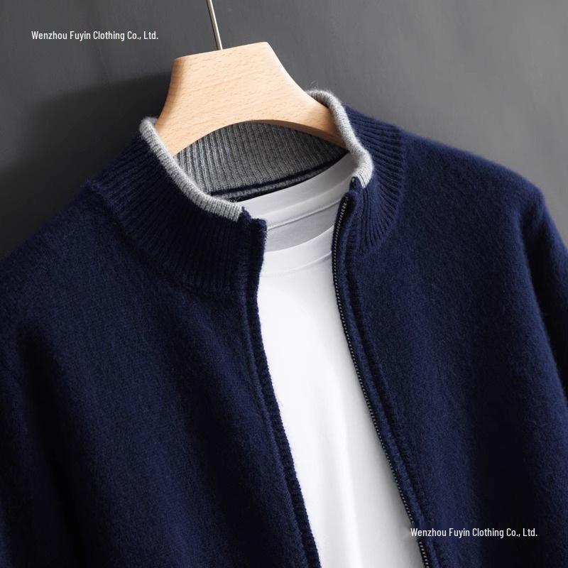 2024 Men's Autumn/Winter Semi-High Neck Zipper Cardigan Sweater – Fashionable Business Knitted Outerwear