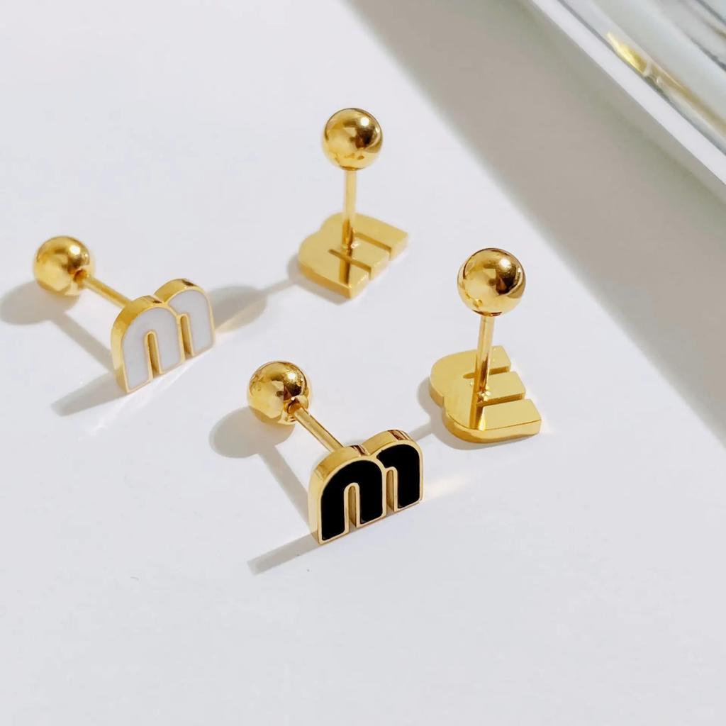 2Pcs Stainless Steel Letter M Stud Earrings for Women Fashion Brand Jewelry Delicate Cute Tiny Piercing Cartilage Earrings