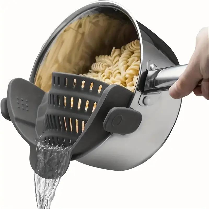Adjustable Silicone Pot Strainer Clip-On Handheld Drainer for Noodles Pasta Veggies - Kitchen Tool for Pots Pans Bowls