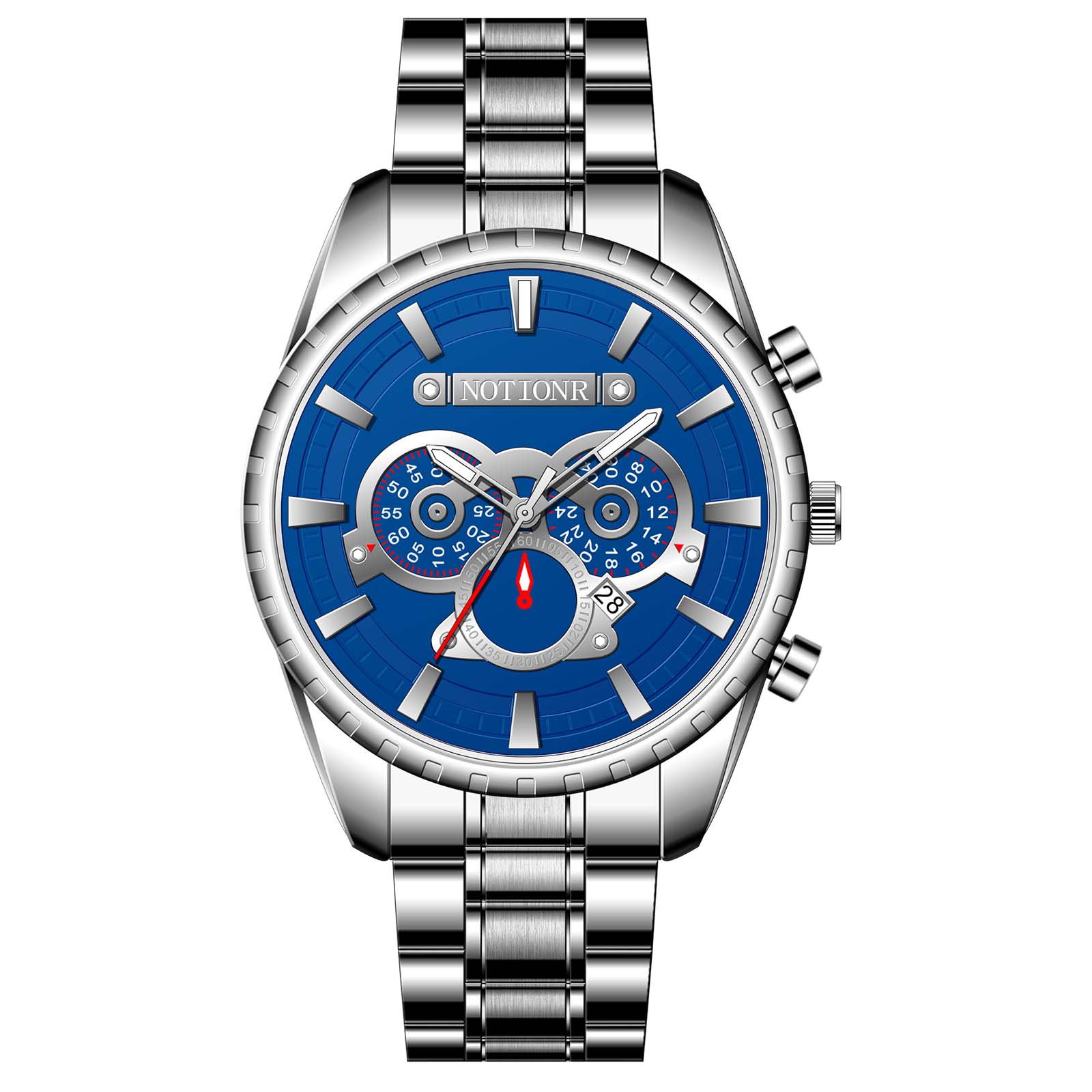 

Повсякденний годинник. Чоловічий кварцовий ручний простий годинник. Годинник із виразом особистості Годинник із нержавіючої сталі Годинник-календар срібний/синій