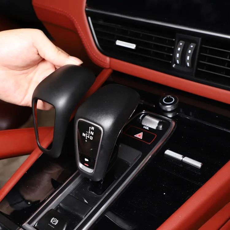 ABS Matt Balck/Carbon Fiber/Red Car Interior Gear Shift Gear Head Cover Trim For Porsche Cayenne 2018-2023 Auto Accessories