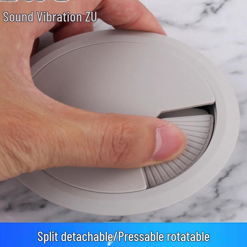 Wood Grain Black/White Round Desktop Cable Grommet Cover – Dustproof Desk Organizer