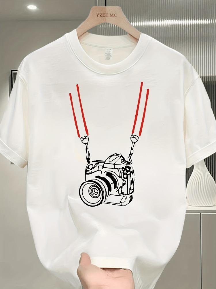 Camiseta con estampado de cámarapantalón corto informal manga corta cuello redondo camisa de mujer para fotógrafos y uso