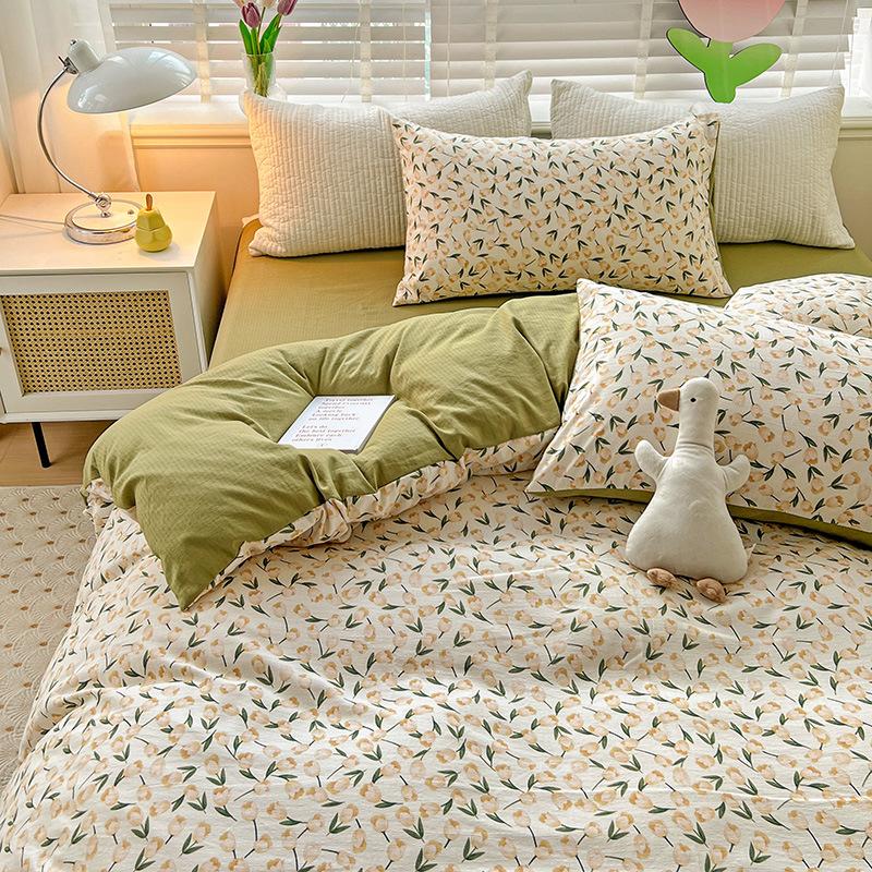 

Весенне-летний комплект из четырех предметов класса А для беременных и младенцев из стиранного хлопка для общежития, чисто хлопковое односпальное покрывало, шапка на кровать, постельное белье 2*2.3m single quilt