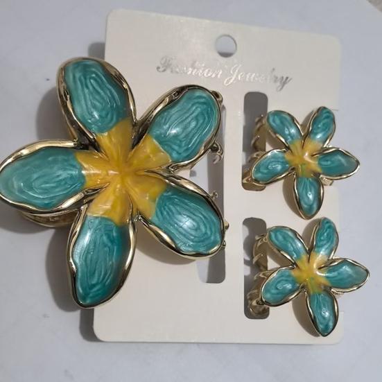 3Pcs Women Hair Claw Enamel Surface Anti-slip Teeth Flower Shape Back Head Hair Clip Lightweight Hair Accessory