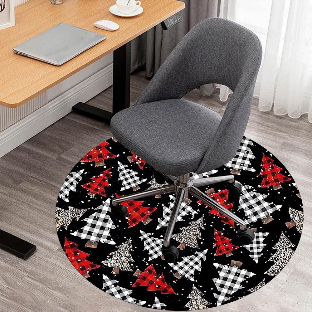 

1pc Christmas trees Buffalo plaid Round Chair mat Area Rug - Non-Slip, Floor Mat for Office, Bedroom, and Indoor Decor -1002211 80cm by 80cm