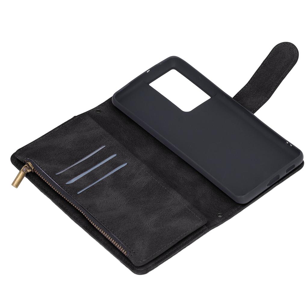 Wallet Phone Case Magnetic Closure Flip Phone Cover with Card Holder Built In Kickstand for Galaxy S21 Ultra Black