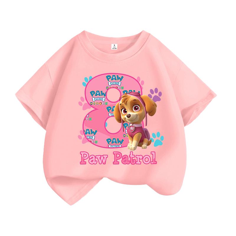 Paw Patrol T-shirt Tecknad Tryck Rund Hals Kort Ärm Toppar Söta Flickkläder Födelsedags Mode T-shirts
