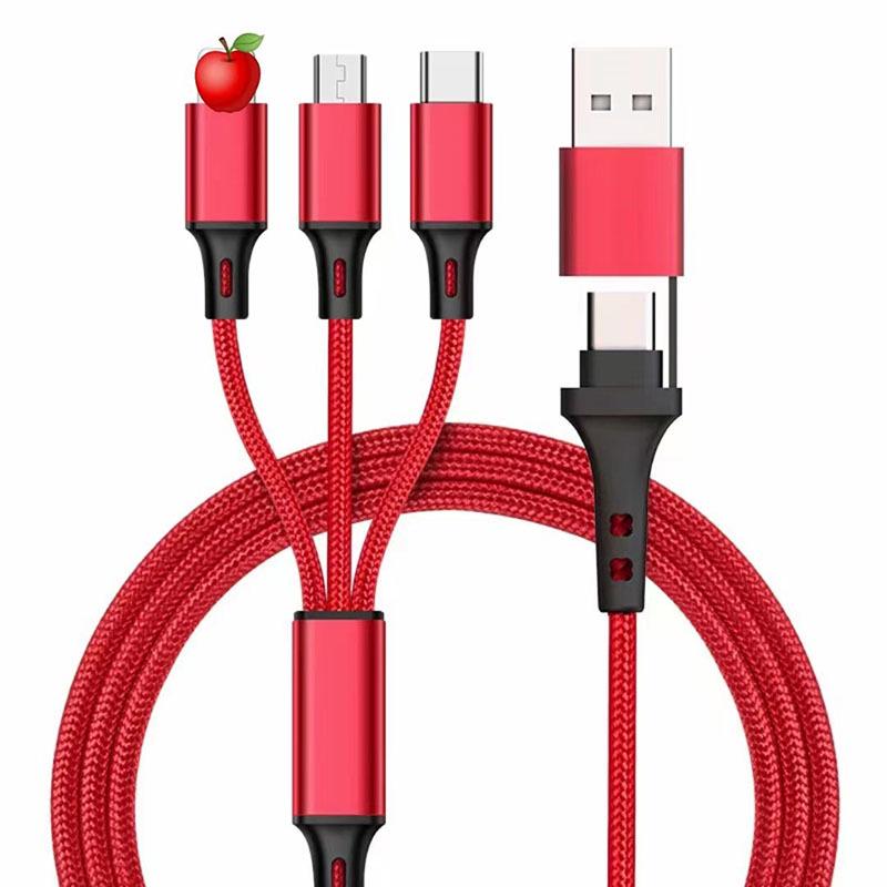 PD Two-Drag-Three Braided USB Type-C Multi-Function Car Charging Cable