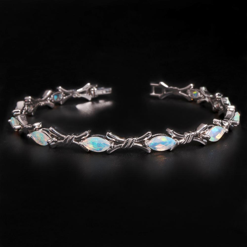 Cross Design Color Rich Natural Opal Gem Bracelet Beautiful and Elegant S925 Silver Ladies and Girls Daily Wear Fine Jewelry