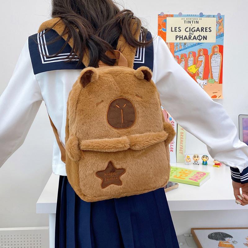 Kawaii New Capybara Plush Backpack for Women Versatile Cartoon Funny Capibala Bag Large Capacity Tote Bag Gift