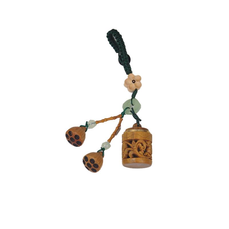 Green Sandalwood Lotus Pod Carved Keychain Pendant - Unscrewable Charm for Phones & Bags