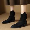 Fashion NEW Autumn Women Boots Pointed Toe Chunky Heel Shoes Genuine Leather Shoes for Women Concise Zipper Ankle Boots Western Boots