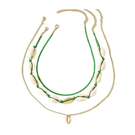 Set da 3 Pezzi Collana di Conchiglie con Perline Stile Boho Leggera a Strati Gioiello Accessorio Oceano Regalo