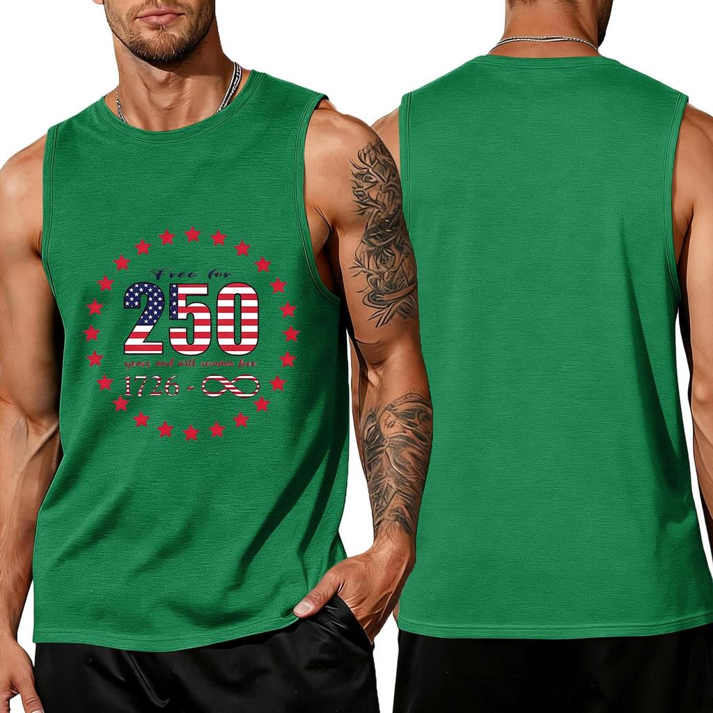 Men's Loose Fit Casual Summer Sleeveless Tank Top with Flag Print Suitable for Daily Wear and Outdoor Activities