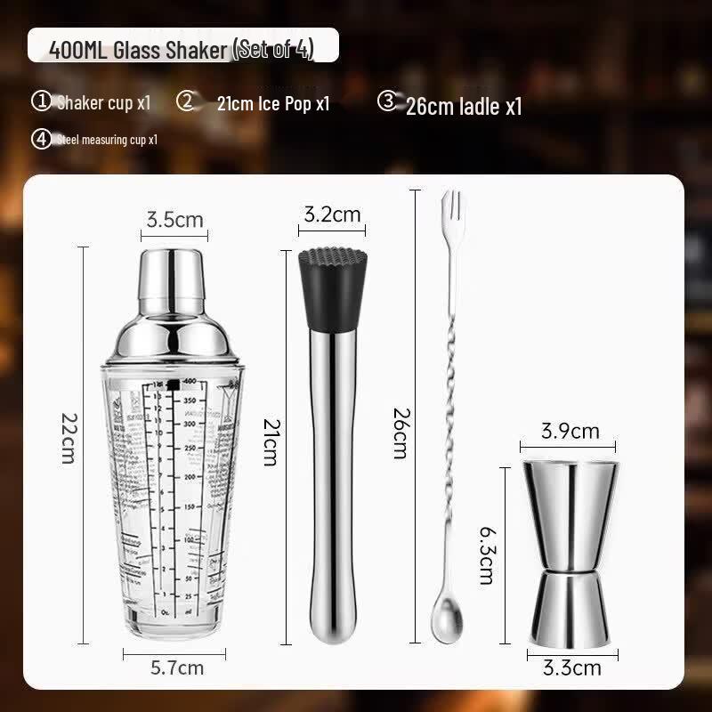 Qīwēi Stainless Steel and Glass Cocktail Shaker