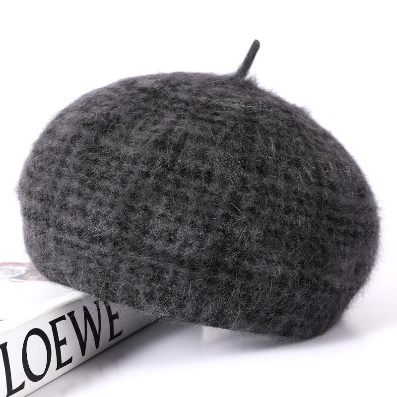 

Женская шляпа из смесовой ангоры и шерсти кролика, клетчатый берет, осенне-зимняя, ретро, теплая, шляпа-тыква One Size темно-серого