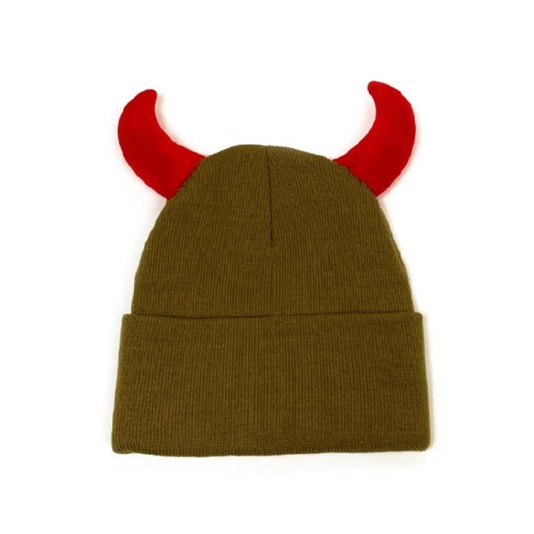 Devil Horn Winter Hat for Adult Handwoven Stretchy Caps Outdoor Activity Hat for Skiing Knitted Skull Hat Cool Accessory