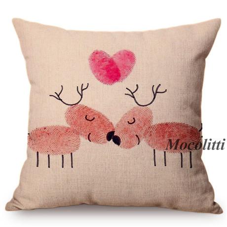 Happy New Year Cartoon Animal Cushion Cover Santa Claus Elk Christmas Decorative Cotton Linen Sofa Throw Pillow Case Cojines