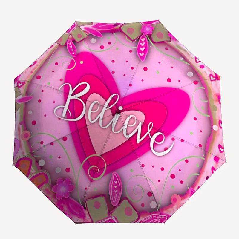 

1pc Believe Heart Decorative Auto-Fold Umbrella with One-Touch Open/Close - 8 Reinforced Ribs for Windproof Stability, yy251118170