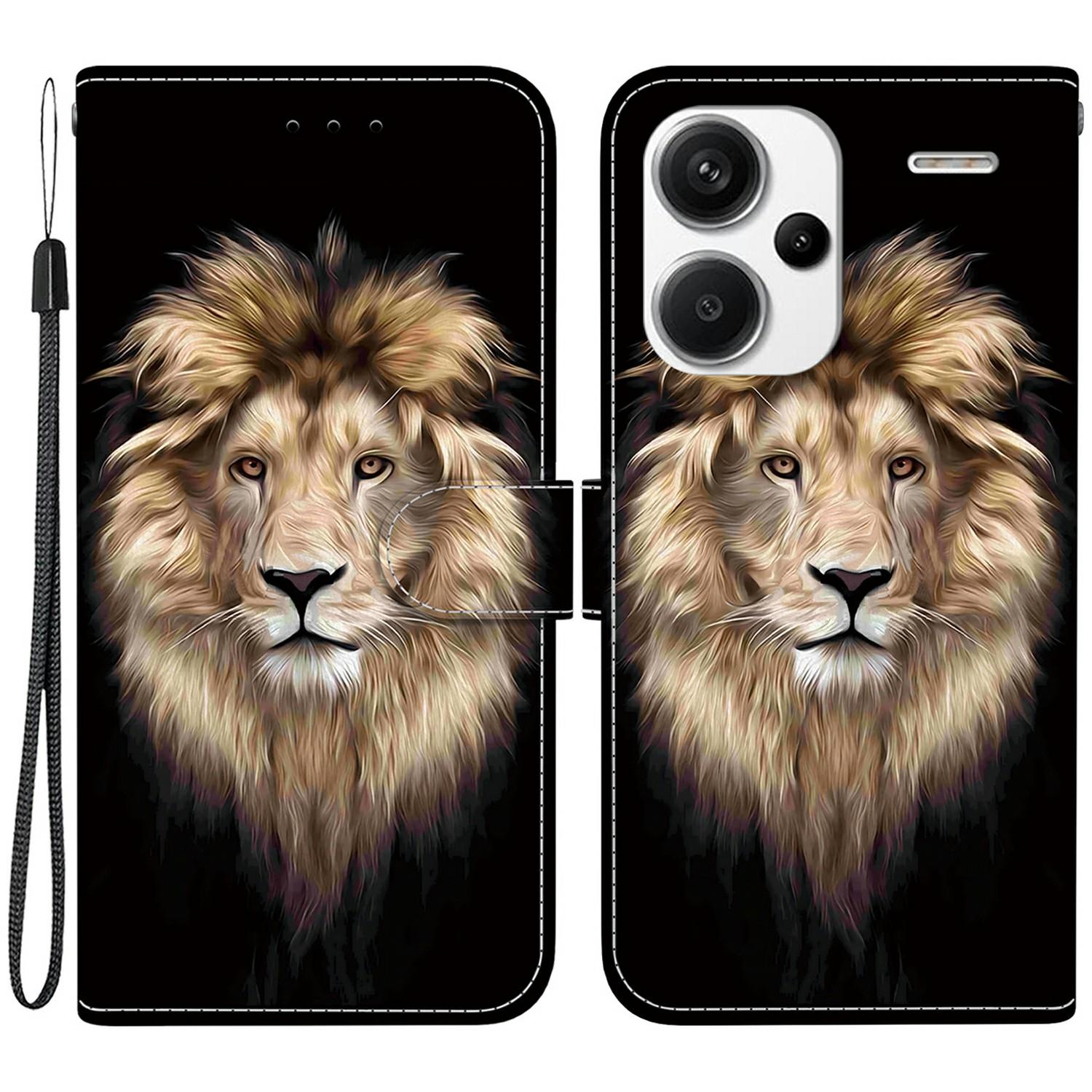 

Чехол для Xiaomi Redmi Note 13 Pro+ 5G с печатью узора, противоударный, кожаный, откидной, кошелек, чехол для телефона со шнурком Lion Head