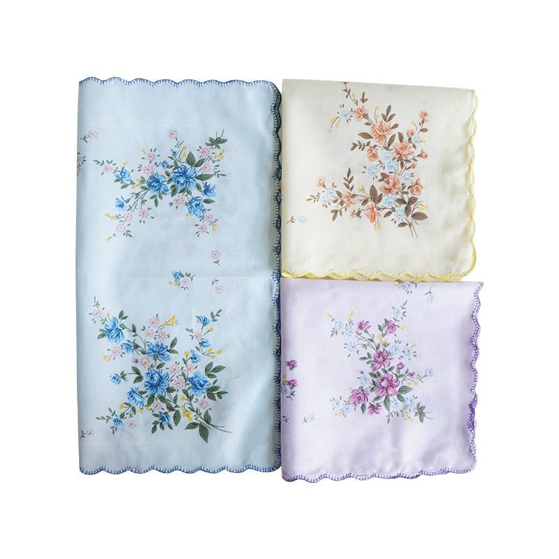 3Pcs 30x30cm Vintage Cotton Women Hankies Lace Flower Hanky Floral Assorted Cloth Ladies Scarf Pocket Hankerchief