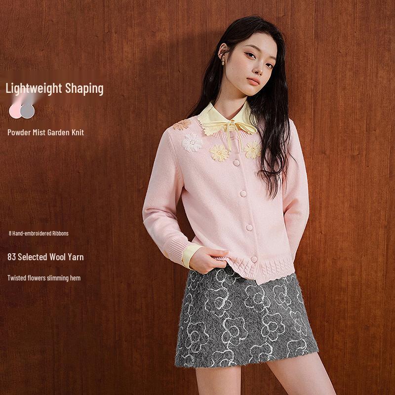 Handmade Ribbon Embroidered Wool Blend Cardigan