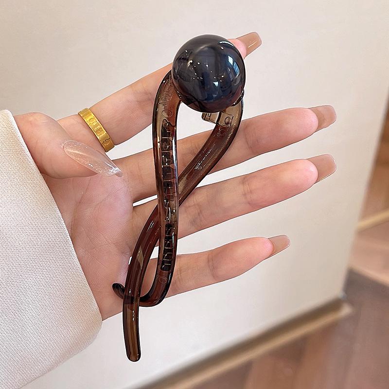 Khaki Pearl Twist Claw Clip for Women - 2024 Shark Hairpin Accessory