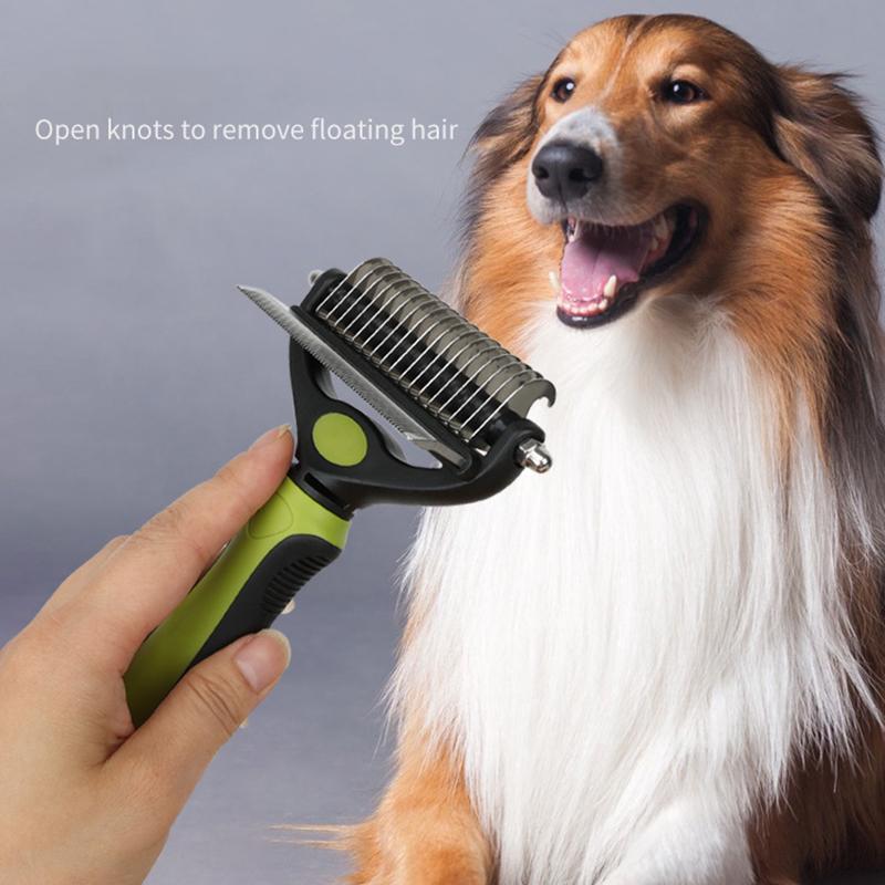 2-in-1 Professional Pet Cat Hair Remover Fur Knot Cutter Durable Stainless Pet Deshedding Brush Dogs Grooming Shedding Supplies