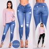 Women's Fashion Casual Ripped Jeans Big Elasticity Stretch Jeans Trousers Skinny Jeans for Women