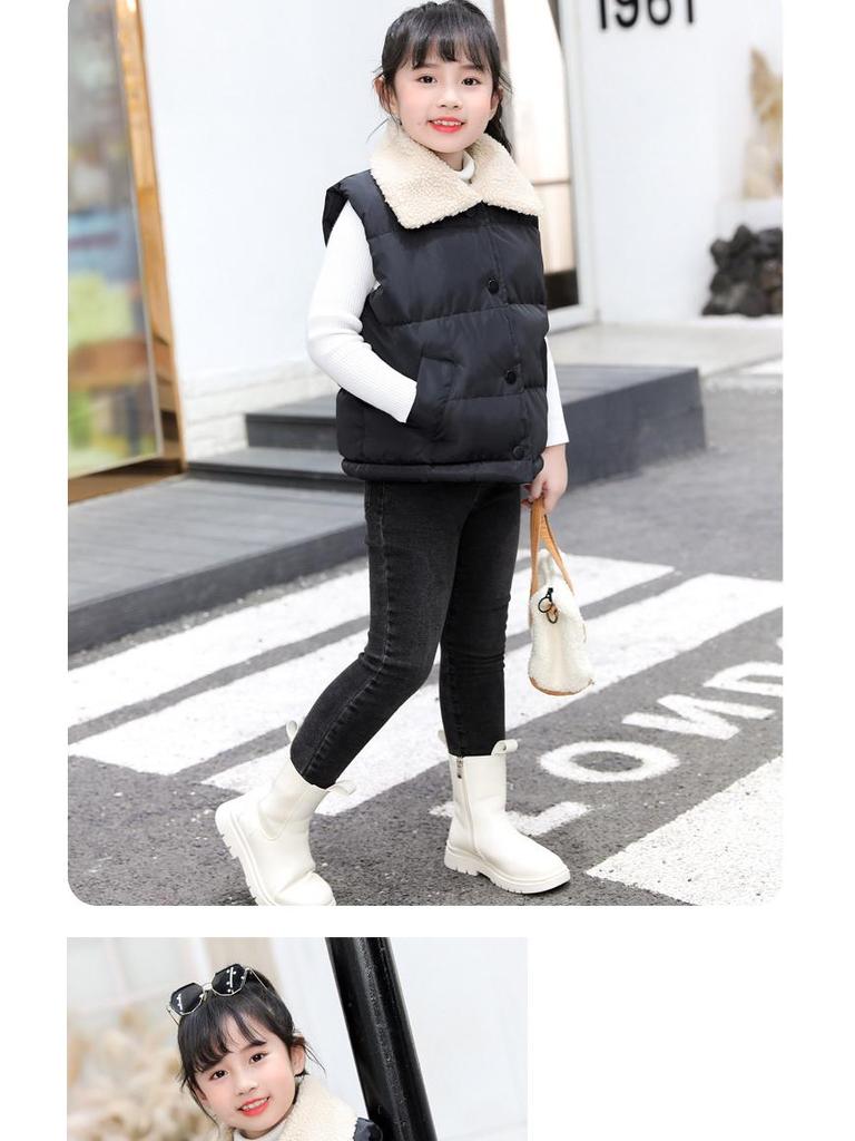 Children's Lamb Wool and Cotton Vest for Fall/Winter - Fashionable Solid Color for Boys and Girls