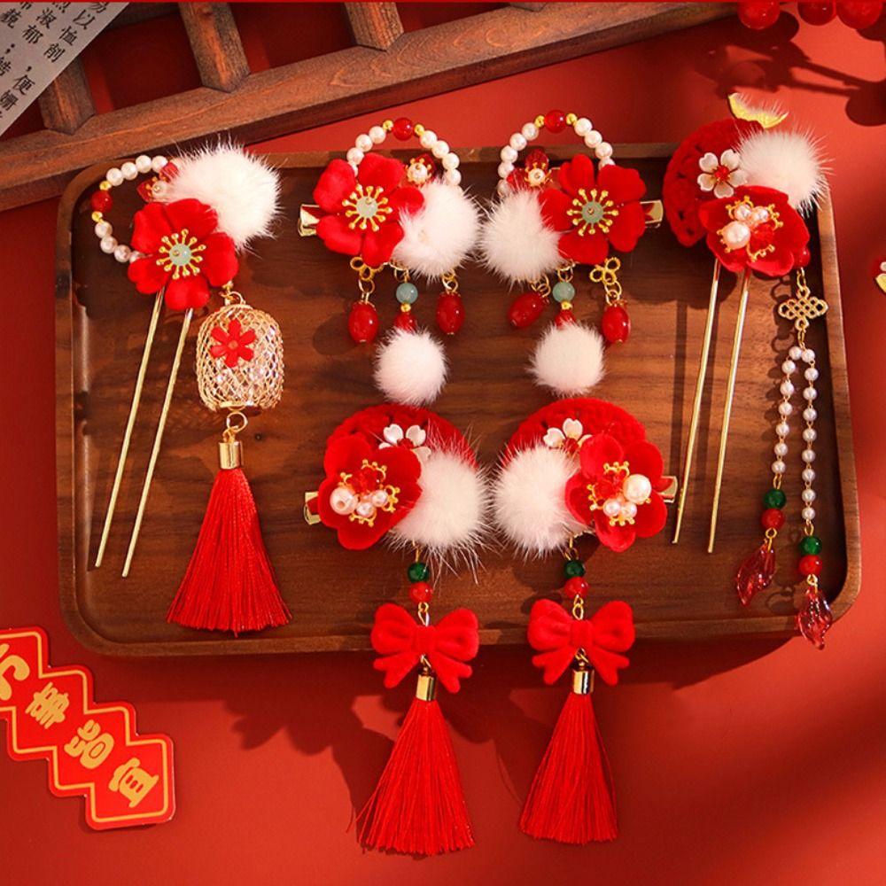 Tassel Chinese Style Hairpin Set New Year Flower Hair Comb Hanfu Hair Stick  Girl Hair Accessories