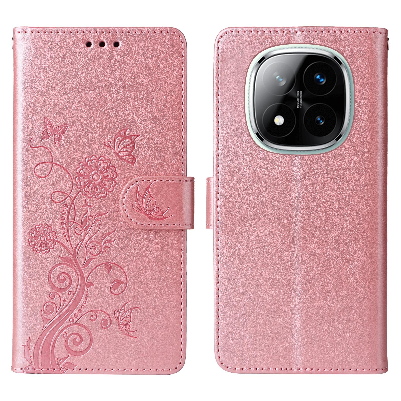 

For Xiaomi Redmi Note 14 Pro+ 5G/Note 14 Pro 5G/Poco X7 5G Leather Case Butterfly Floral Imprint Wallet Stand Cover E