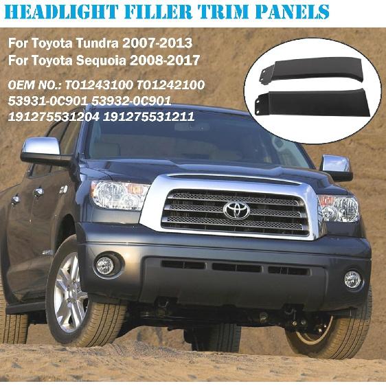 Headlight Filler Trim Panels for Toyota Tundra 2007-2013 / Sequoia 2008-2017 Upper Front Bumper Grille Cover Accessories LH&RH Pair Set Replace#: