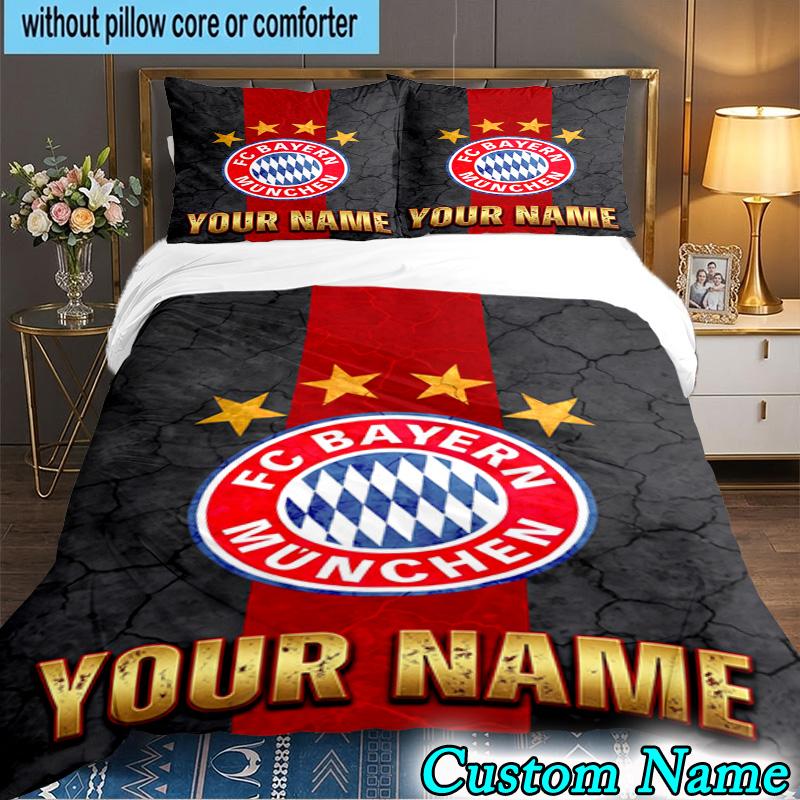 Custom Name Bayern Munchen Logo Design 3PCS Bedding Set For Bedroom Dormitory,Including 1pc Duvet Cover And 2pcs Pillowcases Large size Fan gift